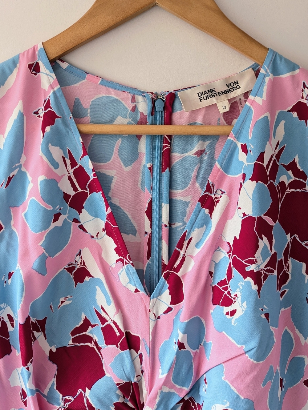 Diane Von Furstenberg Floral Twist-Front Pink + Blue Midi Dress - Picture 5 of 13